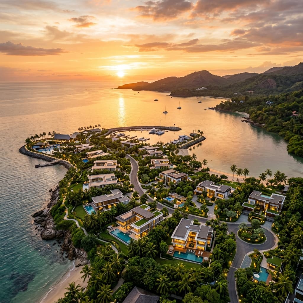 Premium aerial view of scenic coastal highway at Dollars Colony